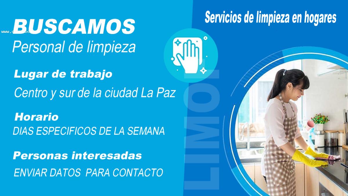 Buscamos perosnal para limpieza en hogares y oficinas - Ciudad de La Paz